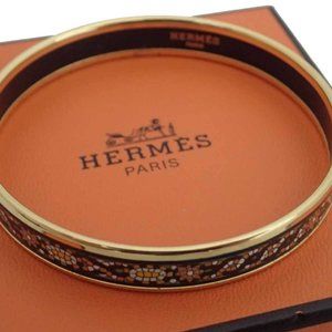 Authentic HERMES Cloisonne Bangle Bracelet Gold/Multicolor Metal/Enamel